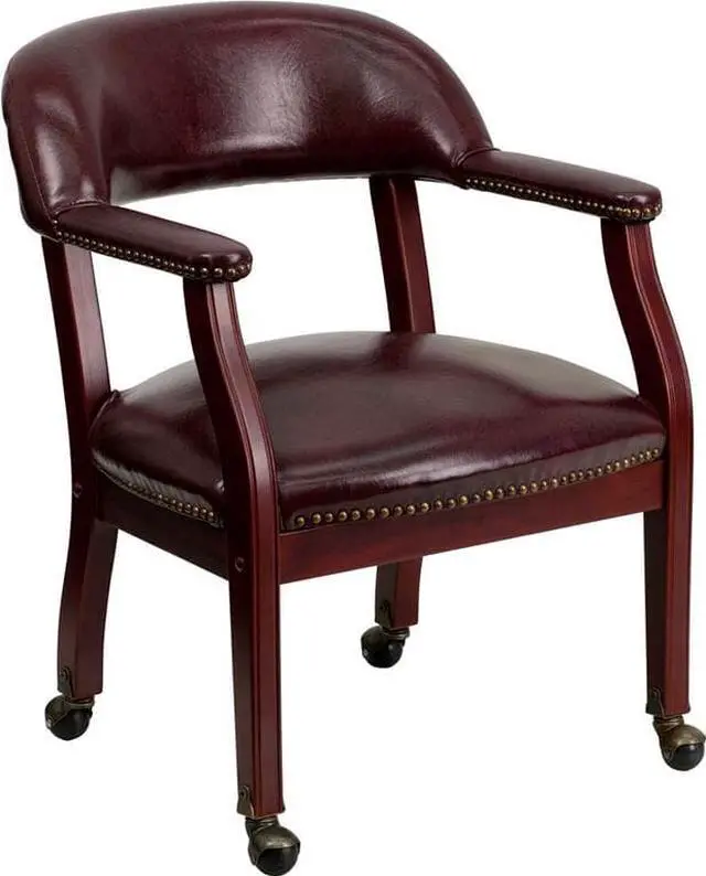 Alt view image 6 of 20 - Oxblood Vinyl Luxurious Conference Chair with Accent Nail Trim and Casters