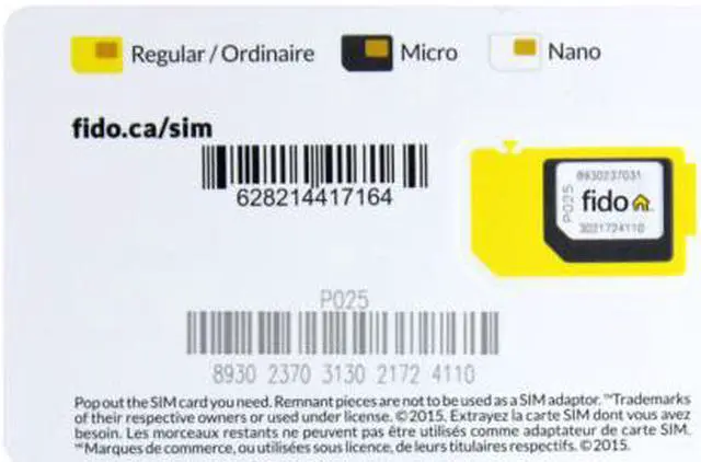 Alt view image 2 of 3 - Fido Sim Card CANADA 4G LTE Multi Sim Card - Nano Micro Standard 3 in 1 Combo Size