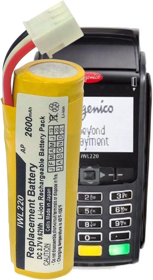 Alt view image 5 of 5 - Replacement battery for Sagem Ingenico iWL220, iWL250, and iWL255 Credit and Debit Terminals. Lithium-ion, 3.7 Volt, 2600 mAh, Japanese Cells