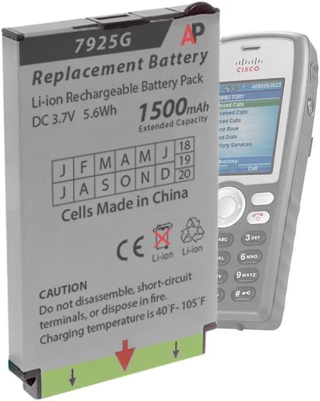 Alt view image 5 of 7 - Replacement Battery for Cisco 7925G & 7926G Phone. Extended Capacity 1500mAh