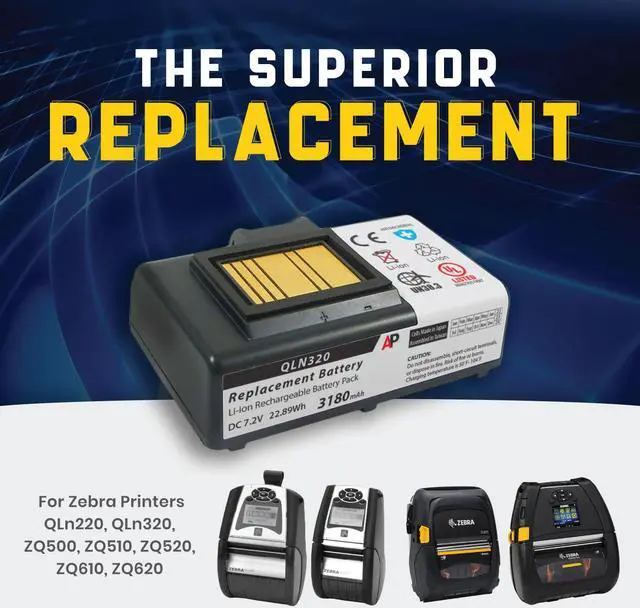 Alt view image 9 of 9 - Replacement Battery for Zebra/Comtec QLn320 & QLn220 Printers. 2600mAh