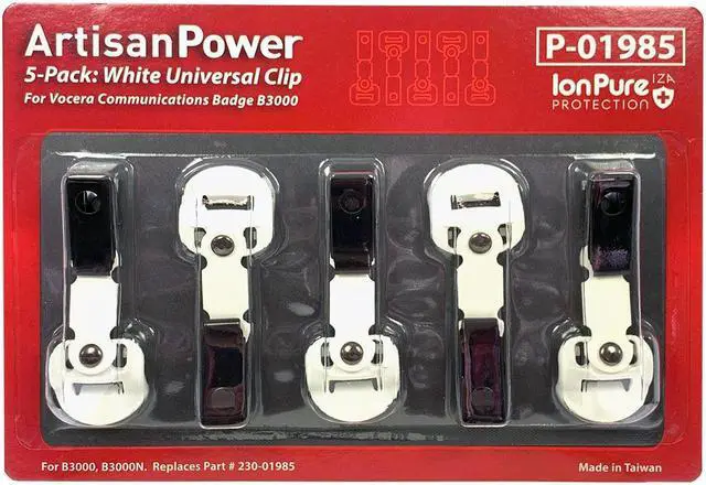 Alt view image 5 of 5 - 5 Pack: White Universal Clip for Vocera Communications Badge B3000. 230-01985