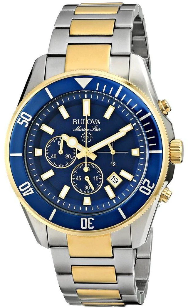 Bulova 98B230 Men's Marine Star Blue Dial Two Tone Steel Chronograph ...