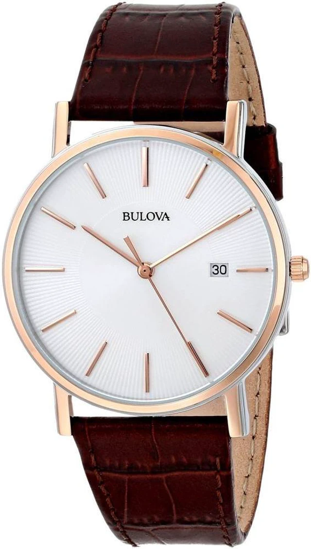 Alt view image 16 of 20 - Bulova Mens Two-Tone Rose Gold Brown Leather Band Quartz Watch 98H51
