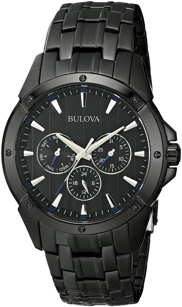 Alt view image 6 of 12 - Bulova Mens Day/Date Black ION Finish Bracelet Dress Quartz Watch 98C121