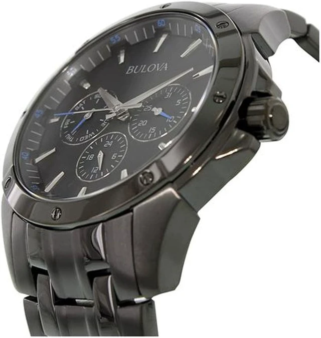Alt view image 7 of 12 - Bulova Mens Day/Date Black ION Finish Bracelet Dress Quartz Watch 98C121