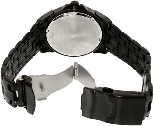 Alt view image 8 of 12 - Bulova Mens Day/Date Black ION Finish Bracelet Dress Quartz Watch 98C121