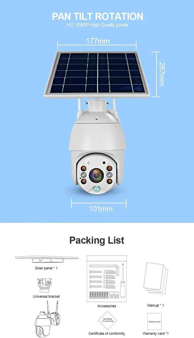 Alt view image 5 of 7 - 4G Outdoor PTZ Security Camera with Solar Panel 1080P Waterproof Wireless IP Dome Cam Pan/Title Camera Night Vision PIR Motion Detection Two-Way Audio Cloud/SD Card Storage