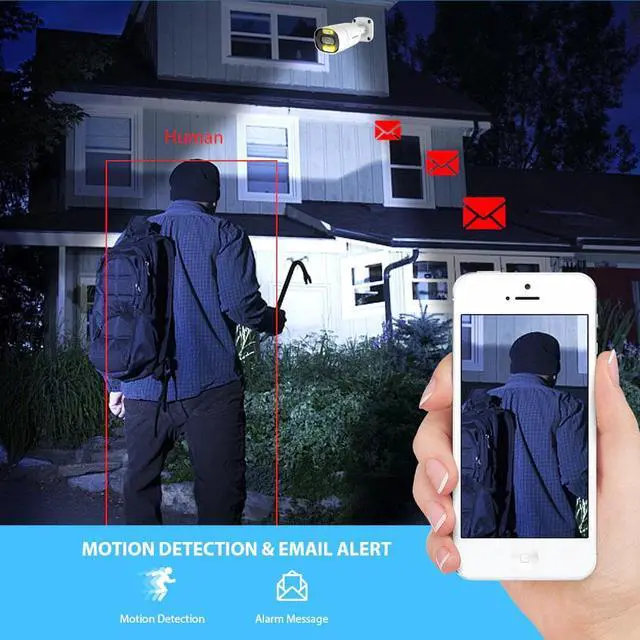 Alt view image 2 of 7 - 5MP Ultra HD 2.8MM H.265 POE IP Camera AI Motion Detection Two Way Audio Outdoor Full Color Night Vision