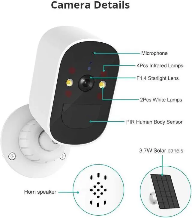 Alt view image 5 of 7 - Solar Security Cameras Wireless Outdoor,1080P Rechargeable Battery WiFi Security Camera, PIR Human Detection & Siren, Solar Battery Powered, 2-Way Audio,Color Night Vision, IP66 Waterproof