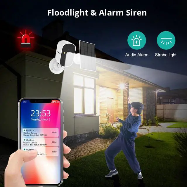 Alt view image 6 of 7 - Solar Security Cameras Wireless Outdoor,1080P Rechargeable Battery WiFi Security Camera, PIR Human Detection & Siren, Solar Battery Powered, 2-Way Audio,Color Night Vision, IP66 Waterproof