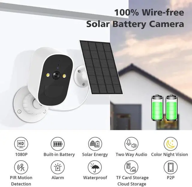 Main image of Solar Security Cameras Wireless Outdoor,1080P Rechargeable Battery WiFi Security Camera, PIR Human Detection & Siren, Solar Battery Powered, 2-Way Audio,Color Night Vision, IP66 Waterproof
