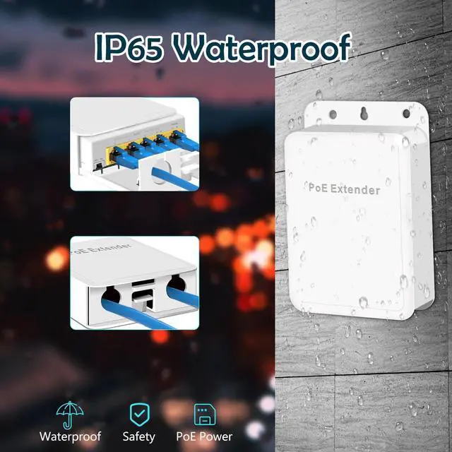 Alt view image 6 of 7 - 5 Port Gigabit PoE Passthrough Switch Outdoor Ethernet Extender Up to 100m/330ft
