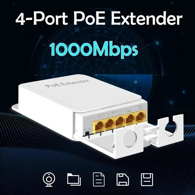 Alt view image 7 of 7 - 5 Port Gigabit PoE Passthrough Switch Outdoor Ethernet Extender Up to 100m/330ft