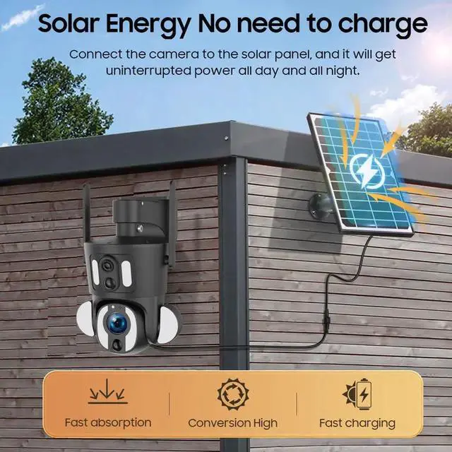 Alt view image 3 of 6 - 6MP Dual-Lens 4G LTE Security Camera 10X Optical Zoom 9W Solar Powered PTZ IP Camera,AI Detection, Spotlight Color