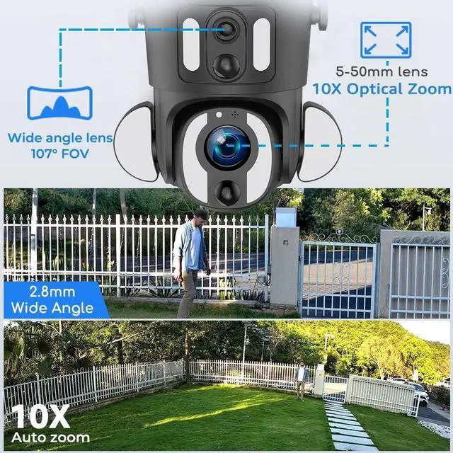 Alt view image 4 of 6 - 6MP Dual-Lens 4G LTE Security Camera 10X Optical Zoom 9W Solar Powered PTZ IP Camera,AI Detection, Spotlight Color