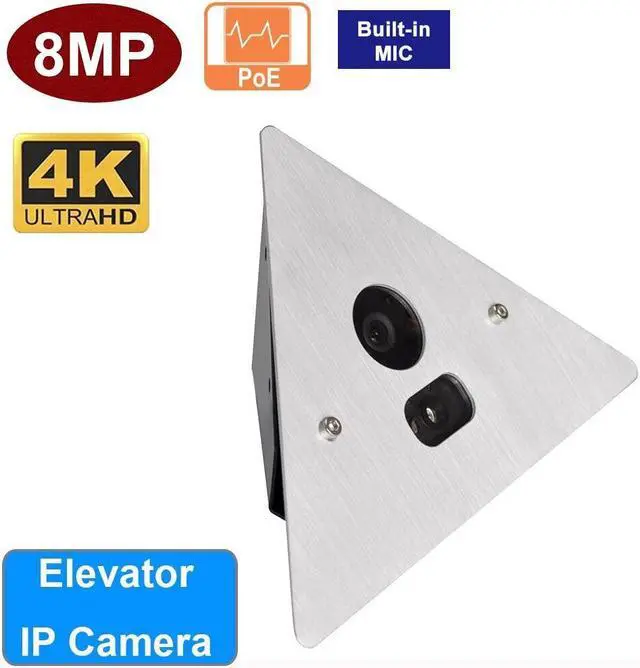 Main image of H.265 3840x2160P 8.0MP (4K) IP Network NightVision Corner Mountable Camera 12VDC Support Audio P2P, Mobile Phone View. Prefect for Elevator, Inside Room. with PoE Function