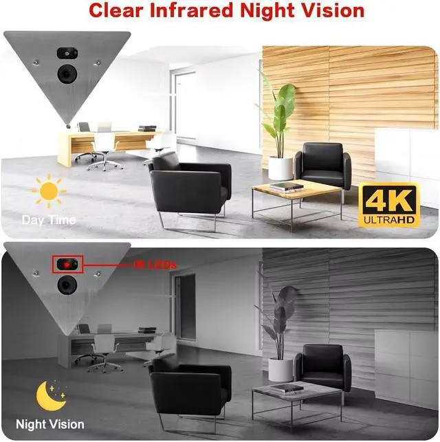 Alt view image 4 of 7 - H.265 3840x2160P 8.0MP (4K) IP Network NightVision Corner Mountable Camera 12VDC Support Audio P2P, Mobile Phone View. Prefect for Elevator, Inside Room. with PoE Function