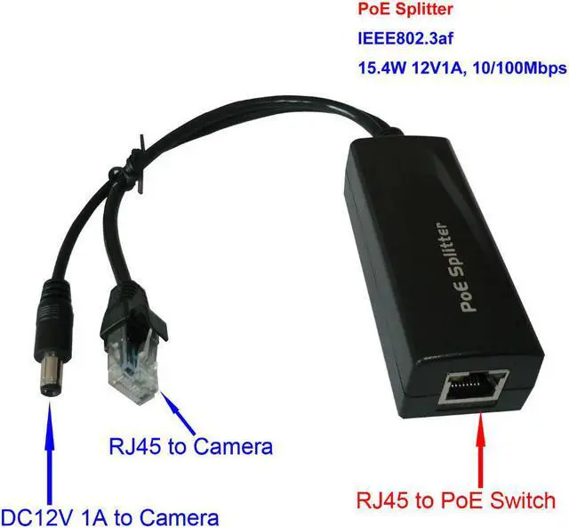 Main image of DiySecurityCameraWorld-Active 12V PoE power over ethernet Splitter Adapter, IEEE 802.3af Compliant 10/100Mbps, DC 12V1A output