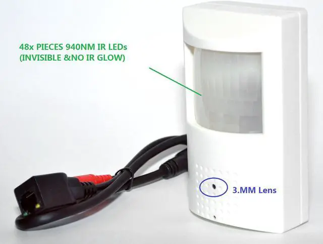 Alt view image 4 of 5 - HD 1080P PIR Style Motion Detector Covert Hidden IP/Network Surveillance Spy Camera 3.7mm lens PoE Onvif 48x940nm(Invisible IR Glow) Leds Night-vision Support Mobile View P2P, Audio