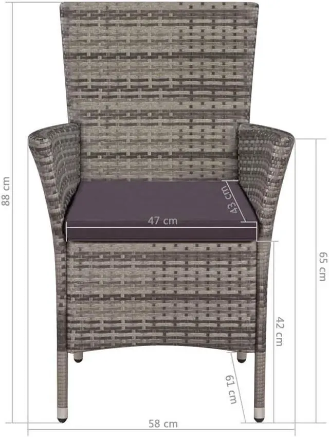 Alt view image 4 of 10 - vidaXL Patio Chairs 2 pcs Patio Dining Chair with Cushion Poly Rattan Gray
