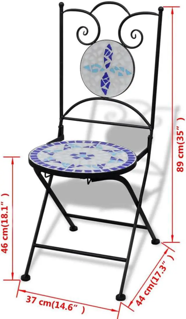Alt view image 4 of 7 - vidaXL Folding Bistro Chairs 2 pcs Outdoor Patio Chair Ceramic Blue and White
