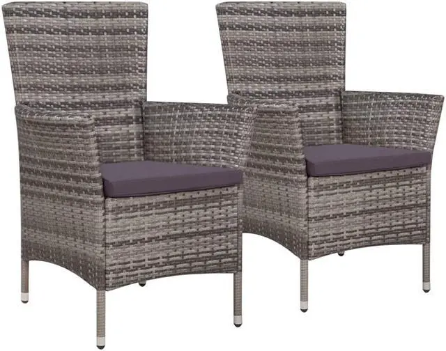 Main image of vidaXL Patio Chairs 2 pcs Patio Dining Chair with Cushion Poly Rattan Gray