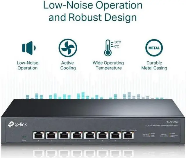 Alt view image 4 of 12 - TP-Link TL-SX1008 | 8 Port 10G/Multi-Gig Unmanaged Ethernet Switch | Desktop/Rackmount | Plug & Play | Sturdy Metal Casing | Limited Lifetime Protection | Speed Auto-Negotiation