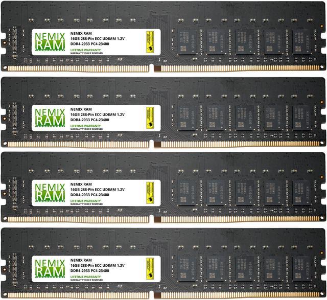 64GB Kit 4x16GB DDR4-2933 PC4-23400 ECC UDIMM 2Rx8 Memory for  Server/Workstation by Nemix Ram