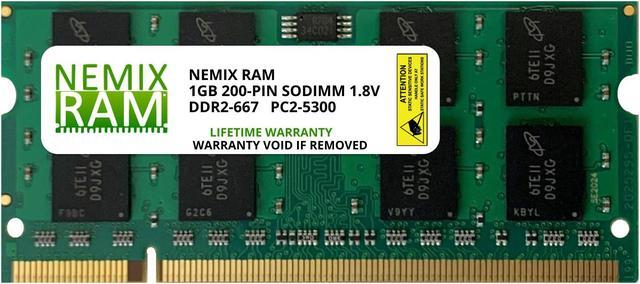 Main image of NEMIX RAM 1GB (1x1GB) DDR2-667MHz PC2-5300 2Rx8 1.8V SODIMM Laptop Memory