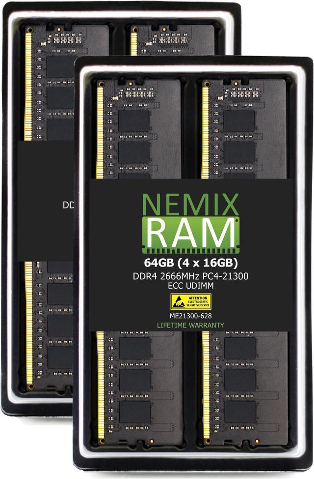 NEMIX RAM 64GB (4 x 16GB) DDR4 2666MHz PC4-21300 ECC UDIMM Compatible with  Synology D4EC-2666-16G