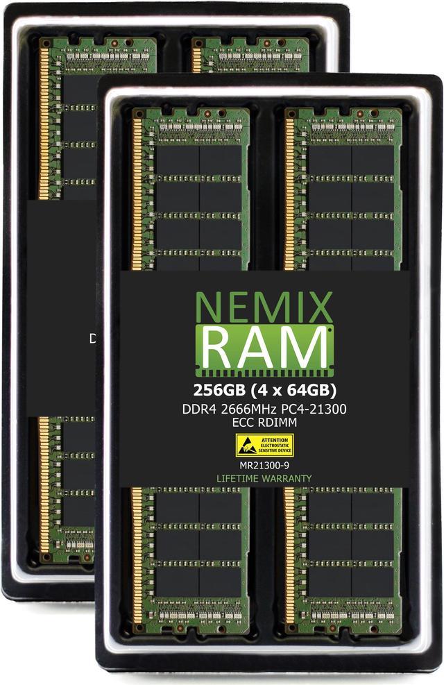 NEMIX RAM 256GB (4X64GB) DDR4-2666 PC4-21300 ECC RDIMM Registered Server  Memory Upgrade for Dell PowerEdge R740xd2 Rack Server