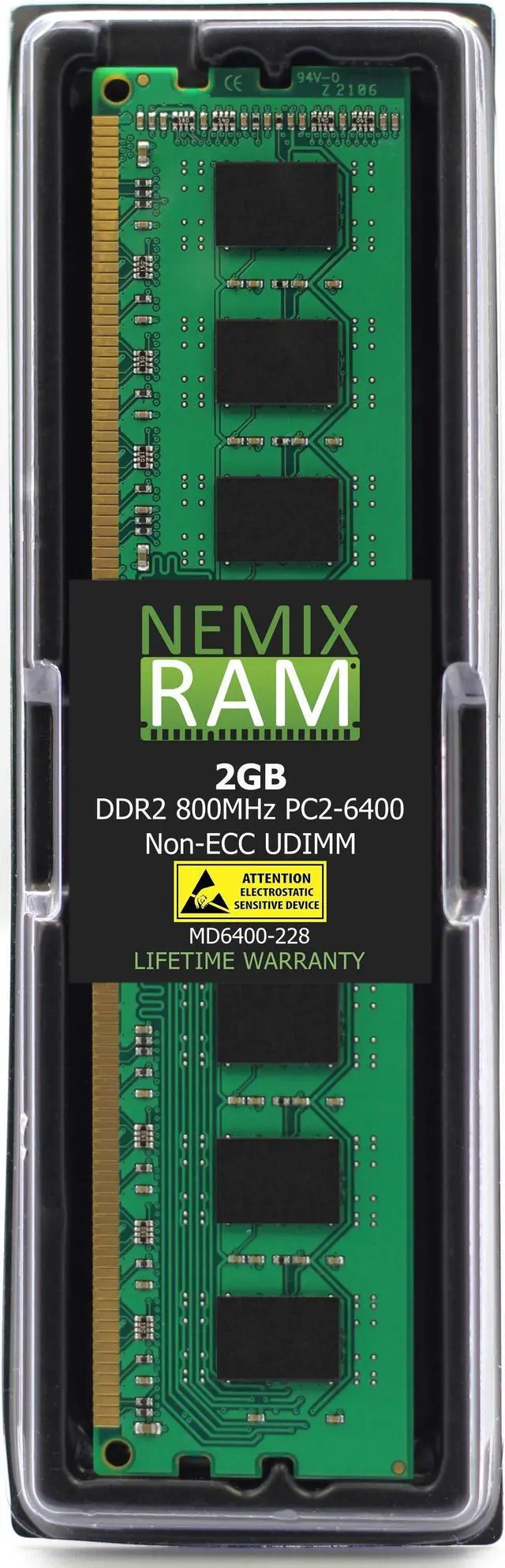 Main image of NEMIX RAM 2GB (1X2GB) DDR2 800MHZ PC2-6400 2Rx8 1.8V 240-PIN Non-ECC Unbufferred UDIMM Desktop PC Memory