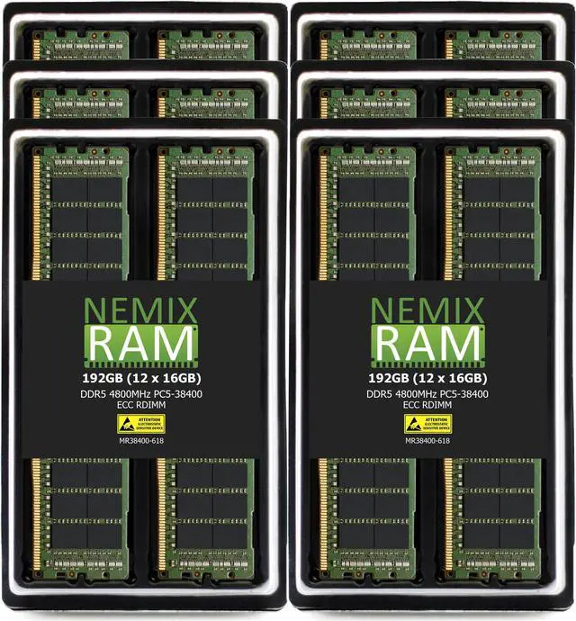 Main image of NEMIX RAM 192GB (12X16GB) DDR5 4800MHZ PC5-38400 1Rx8 1.1V CL40 288-PIN ECC RDIMM Registered Server Memory KIT Compatible with SuperMicro Storage SuperServer SSG-521E-E1CR24H SSG-521E-E1CR24L X13SEDW-