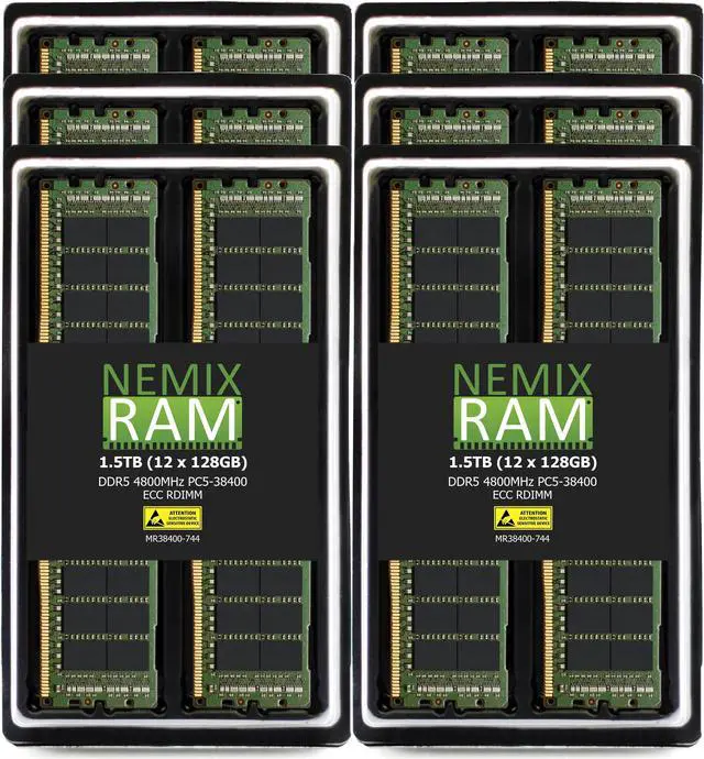 Main image of NEMIX RAM 1.5TB (12X128GB) DDR5 4800MHZ PC5-38400 4Rx4 1.1V 288-PIN ECC RDIMM Registered Server Memory KIT Compatible with Dell PowerEdge R7625 Rack Server