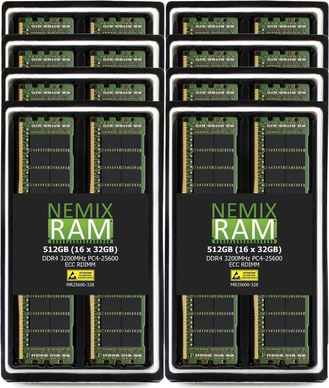 Main image of NEMIX RAM 512GB (16X32GB) DDR4 3200MHZ PC4-25600 2Rx8 1.2V CL22 288-PIN ECC RDIMM Registered Server Memory Compatible with THINKMATE SBGrid-CryoEM Workstation