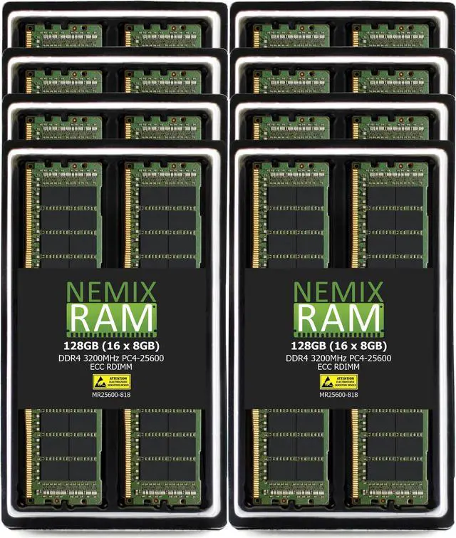 Main image of NEMIX RAM 128GB (16X8GB) DDR4 3200MHZ PC4-25600 1Rx8 1.2V CL22 288-PIN ECC RDIMM Registered Server Memory Compatible with THINKMATE GPX-QS4-12E2-4GPU|GPX-QT8-22E2-8GPU GPU-Optimized Servers