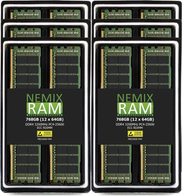 Main image of NEMIX RAM 768GB (12X64GB) DDR4 3200MHZ PC4-25600 4Rx4 1.2V CL22 288-PIN ECC RDIMM Registered Server Memory Compatible with THINKMATE GPX-QS4-12E2-4GPU|GPX-QT8-22E2-8GPU GPU-Optimized Servers