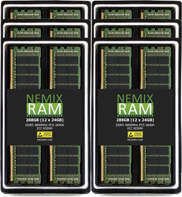 Main image of NEMIX RAM 288GB (12X24GB) DDR5 4800MHZ PC5-38400 2Rx8 1.1V CL40 288-PIN ECC RDIMM Registered Server Memory Compatible with THINKMATE STX-NL-QE16 E4 Nearline Storage Server
