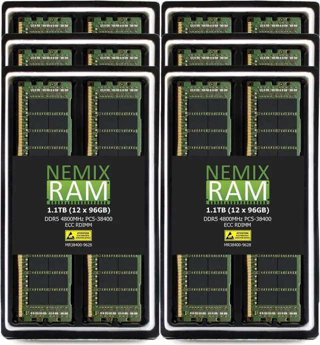Main image of NEMIX RAM 1.1TB (12X96GB) DDR5 4800MHZ PC5-38400 2Rx8 1.1V CL40 288-PIN ECC RDIMM Registered Server Memory KIT Compatible with THINKMATE STX-NL-QE16 E4 Nearline Storage Server