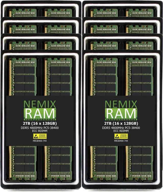 Main image of NEMIX RAM 2TB (16X128GB) DDR5 4800MHZ PC5-38400 4Rx4 1.1V CL40 288-PIN ECC RDIMM Registered Server Memory KIT Compatible with THINKMATE TWX-QS8-14E4|TWX-QS8-24E4 Tower Servers