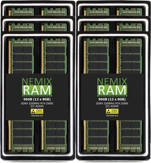 Main image of NEMIX RAM 96GB (12X8GB) DDR4 3200MHZ PC4-25600 1Rx8 1.2V 288-PIN ECC RDIMM Registered Server Memory KIT