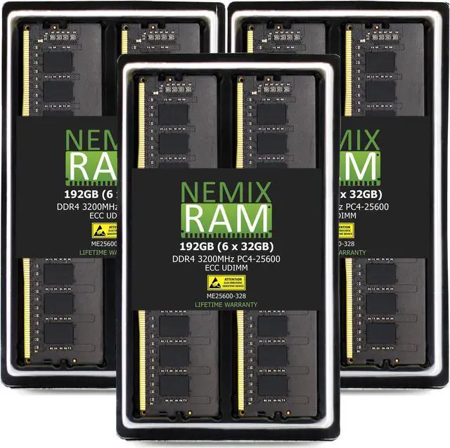 Main image of NEMIX RAM 192GB (6X32GB) DDR4 3200MHZ PC4-25600 2Rx8 1.2V CL22 288-PIN ECC Unbuffered UDIMM KIT Compatible with THINKMATE TWX-XS4-14W3 Tower Servers