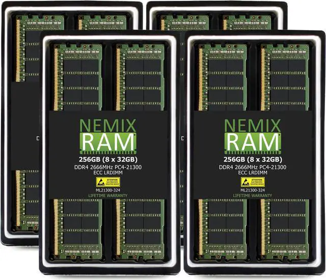 Main image of NEMIX RAM 256GB (8X32GB) DDR4 2666MHZ PC4-21300 2Rx4 1.2V CL19 288-PIN ECC LRDIMM Load Reduced Server Memory Compatible with THINKMATE GPX-QT8-24E2-8GPU GPU-Optimized Servers