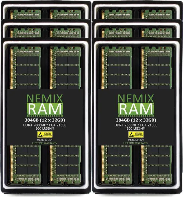 Alt view image 7 of 7 - NEMIX RAM 384GB (12X32GB) DDR4 2666MHZ PC4-21300 2Rx4 1.2V CL19 288-PIN ECC LRDIMM Compatible with THINKMATE GPX-QT8-24E2-8GPU GPU-Optimized Servers
