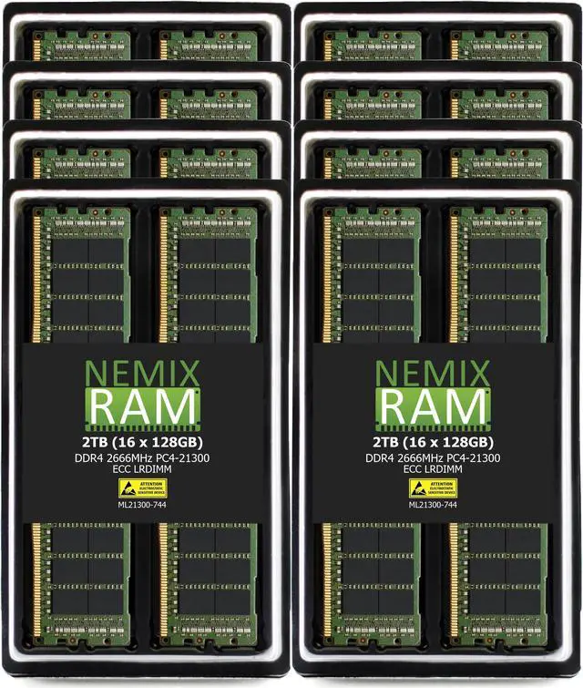 Main image of NEMIX RAM 2TB (16X128GB) DDR4 2666MHZ PC4-21300 2Rx4 1.2V CL19 288-PIN ECC LRDIMM Load Reduced Server Memory Compatible with THINKMATE GPX-QT8-24E2-8GPU GPU-Optimized Servers