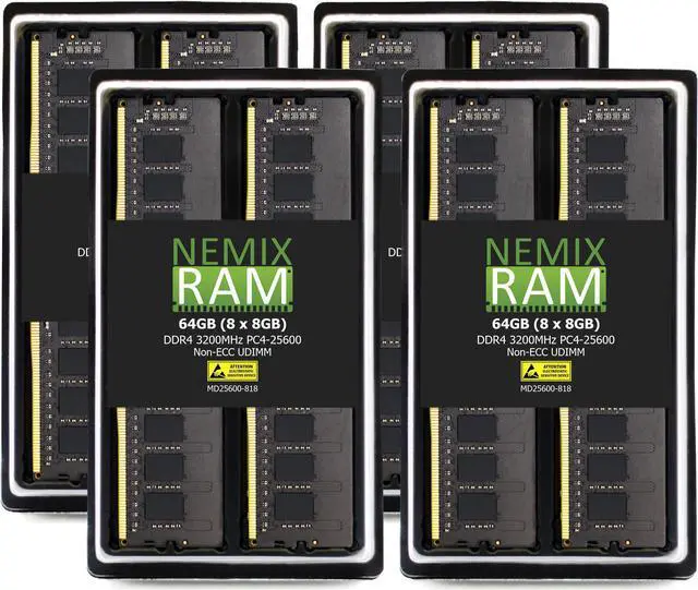 Main image of NEMIX RAM 64GB (8X8GB) DDR4 3200MHZ PC4-25600 1Rx8 1.2V 288-PIN Non-ECC Unbuffered UDIMM Desktop PC Memory KIT