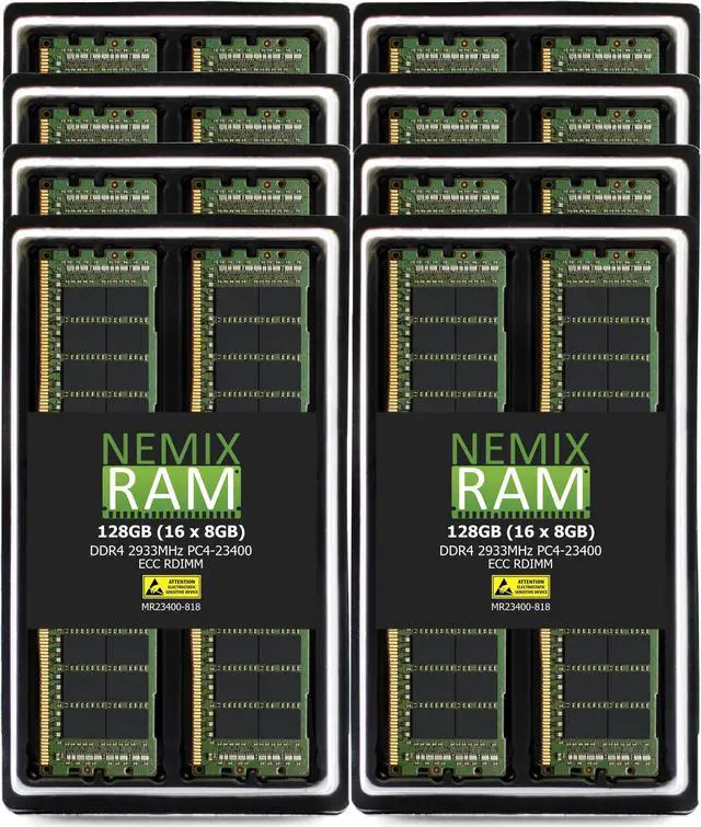 Main image of NEMIX RAM 128GB (16X8GB) DDR4 2933MHZ PC4-23400 1Rx8 1.2V 288-PIN ECC RDIMM Registered Server Memory KIT