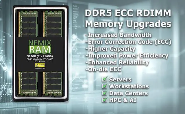 Alt view image 4 of 6 - NEMIX RAM 64GB (2X32GB) DDR5 6400MHZ PC5-51200 2Rx4 1.1V CL52 288-PIN ECC RDIMM Registered Server Memory KIT Compatible with SuperMicro X14SBW-F