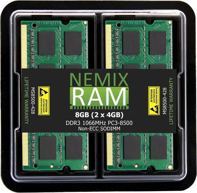 Main image of NEMIX RAM 8GB (2X4GB) DDR3 1066MHZ PC3-8500 2Rx8 1.5V 204-PIN Non-ECC SODIMM Laptop PC Memory KIT